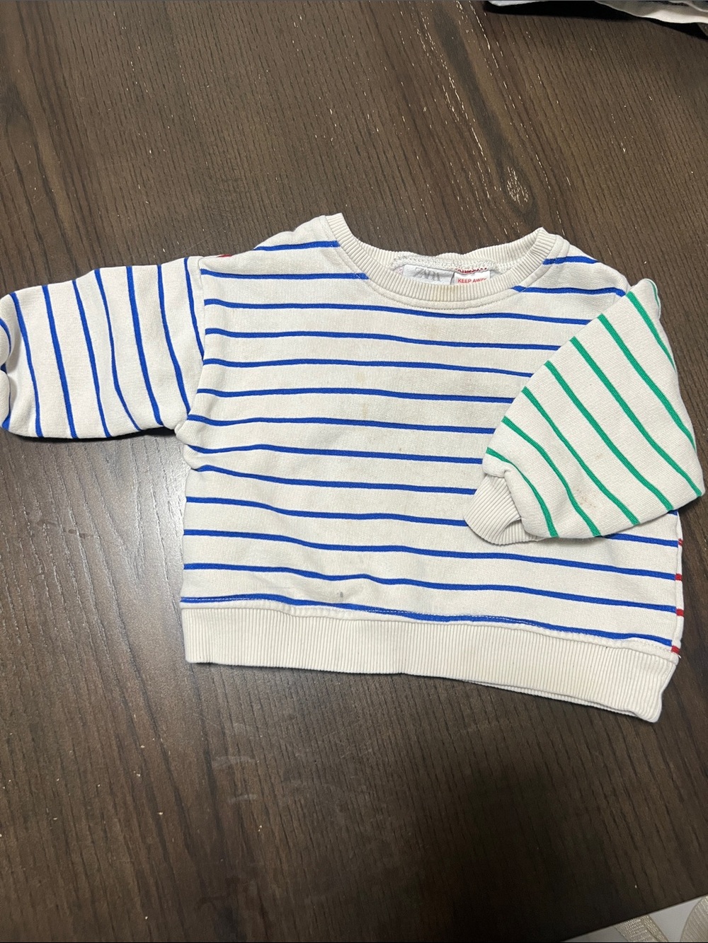 Zara Kids Striped Sweatshirt - White with Blue & Green Stripes